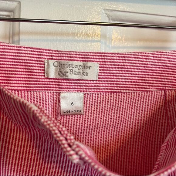 NEW WOMENS Christopher & Banks PINK & WHITE PINSTRIPE DENIM SKIRT SIZE 6 - Picture 5 of 6